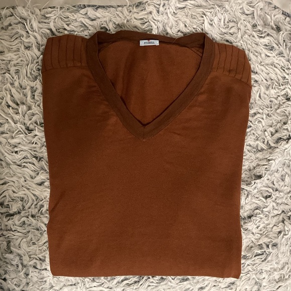 Malo Brown V-Neck Shirt with Long Sleeve stripped  Detailing - Picture 2 of 7